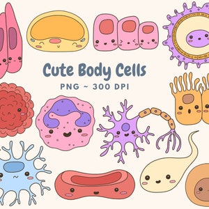 Lindo cuerpo células Clip Art Descarga digital, Biología Clip Art, Kawaii, Clip Art dibujado a mano