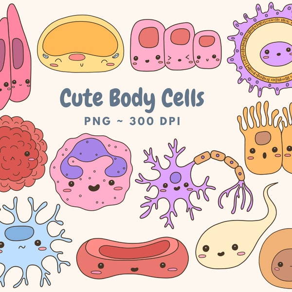 Cute Body Cells Clip Art Digital Download, Biology Clip Art , Kawaii, Hand Drawn Clip Art