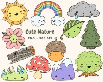 Linda naturaleza Clip Art Descarga digital, Bosque, Clima, Kawaii Clip Art, Clip Art dibujado a mano