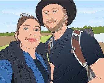 Retrato personalizado, Retrato de pareja, Retrato de dibujos animados, Ilustración digital, Regalo de aniversario, Retrato personalizado