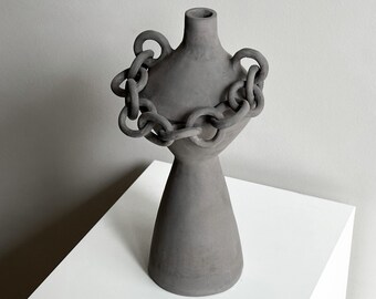 Black Chain Vase, Decorative Vase, Black Textured Vase