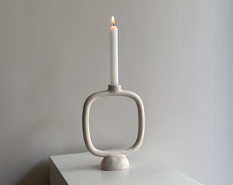 White Ceramic Candle Holder Model 3, Minimal Handmade White Candle Holder, Minimalist Decor Candlestick Holder