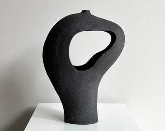 Black Ceramic Sculptural Vase, Textured Vase, Vase for Flowers, Black Abstract Vase, Vase for Dried flower Arrangements