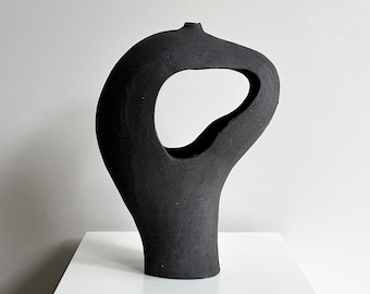 Black Ceramic Sculptural Vase, Textured Vase, Vase for Flowers, Black Abstract Vase, Vase for Dried flower Arrangements