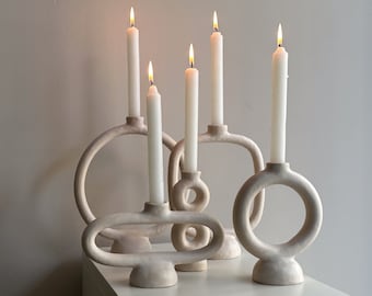 White Ceramic Candle Holder Model 2, Minimal Handmade White Candle Holder, Minimalist Decor Candlestick Holder