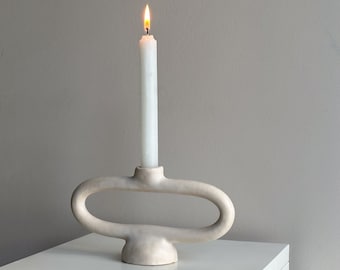 White Ceramic Candle Holder Model 7, Minimal Handmade White Candle Holder, Minimalist Decor Candlestick Holder