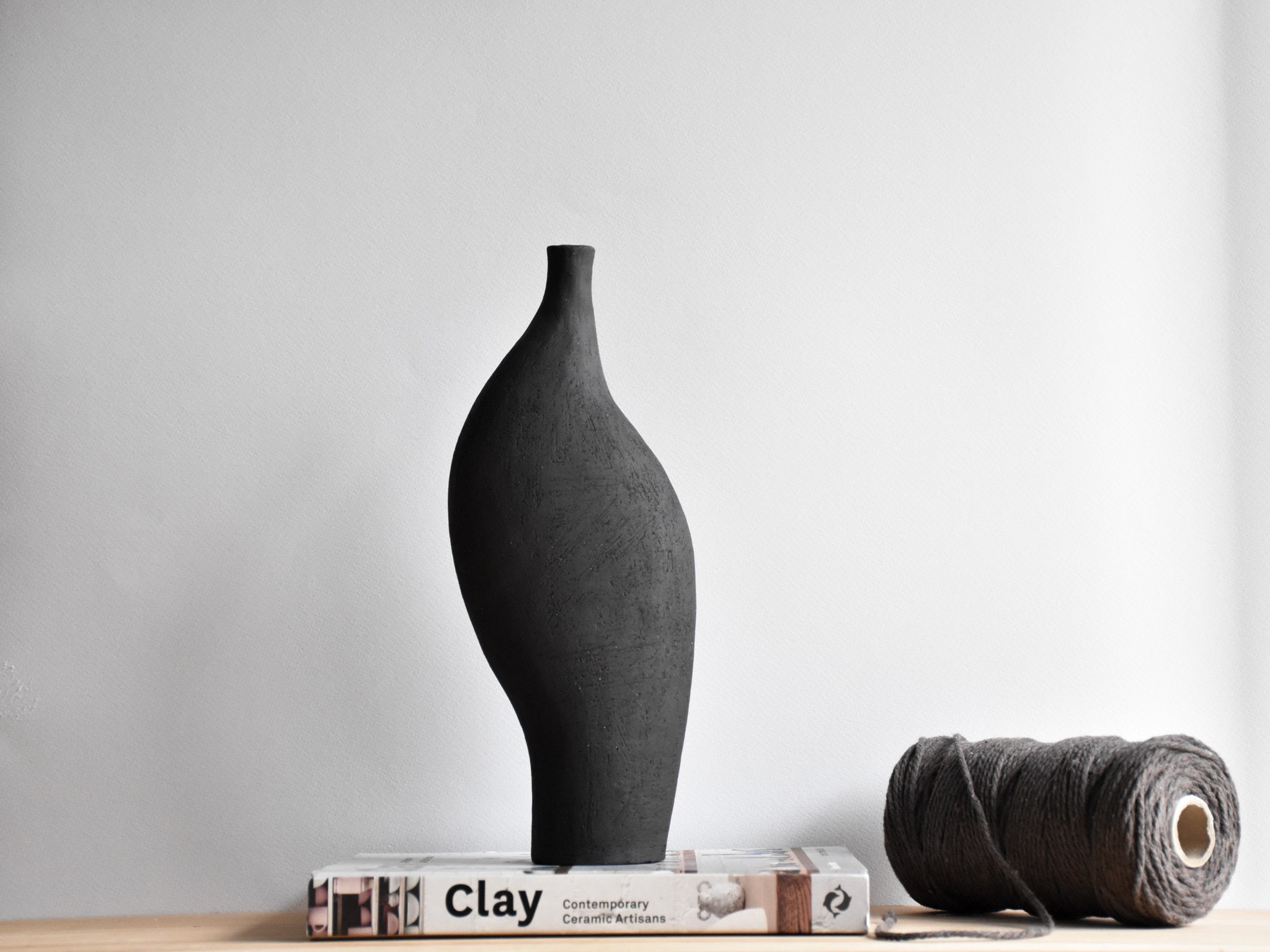 V-Vase B1 Black Sculptural Ceramic Vase