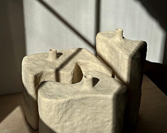 3er Set Skulpturale Keramikvasen – Handgefertigtes Steinzeug, minimalistisches, modernes Dekor-Trio