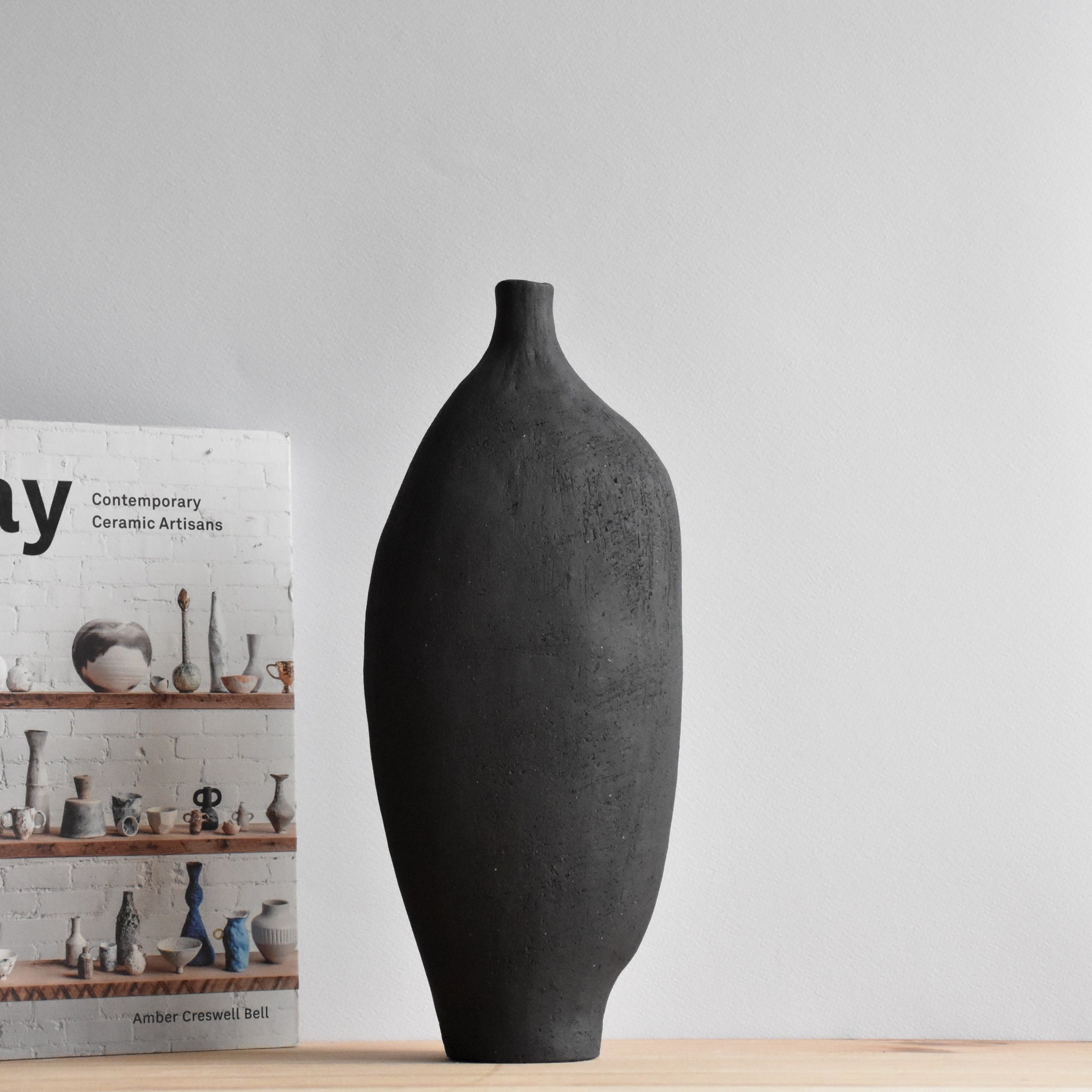 V-Vase B3 Black Sculptural Ceramic Vase