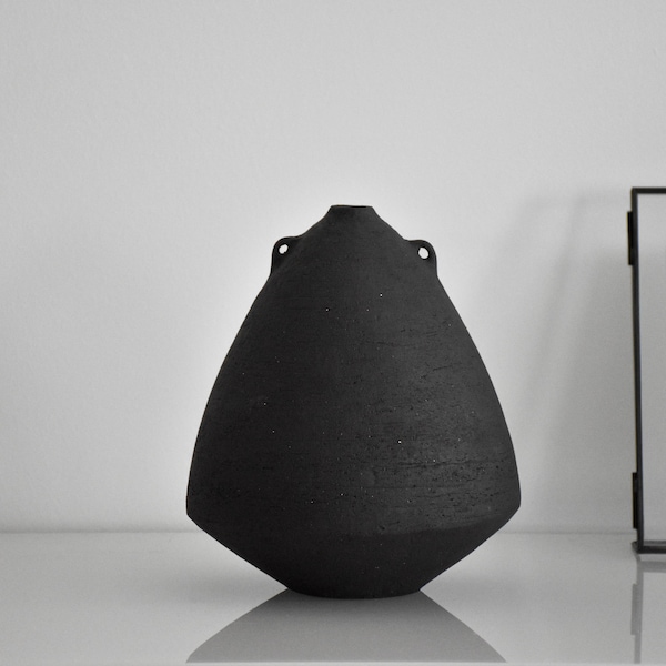 Black Sculptural Vase, Küp #S2, Textured Ceramic Vase