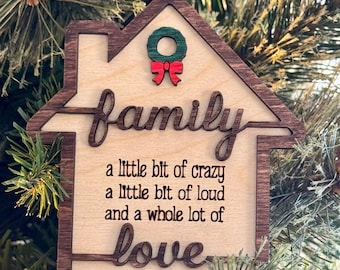 Family love house ornament, Christmas version, keepsake - svg pdf - digital file