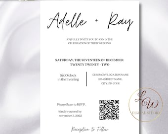Modern Minimalist Invitation QR Template, rsvp Printable Fully Editable INSTANT Download, SVG Bundle Editable in Canva,