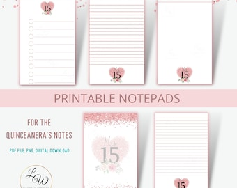 Printable Notepad For The Quinceañera, Editable Memo Sheets, Mis Quince Stationery Gift, Canva PDF File, Instant Digital Download Note pad,