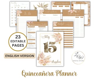 Boho Quinceañera Planner Template, Neutral Colors Mis XV años US Letter Printable Planner Worksheets, Floral Timeline Instant Download 2313