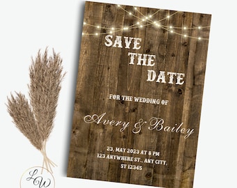Western Save the Date Invitation, Wedding Invitation Template Cowboy Print, Instant Download, Invitation with Lights, Rustic Wedding, #2293