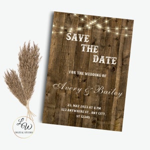 Western Save the Date Invitation, Wedding Invitation Template Cowboy Print, Instant Download, Invitation with Lights, Rustic Wedding, #2293