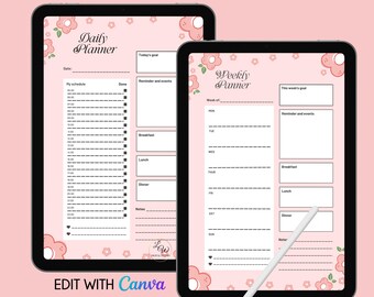 Daily and Weekly Planner Template / Pink US Letter Printable Planner / Daily To Do List, / Floral Instant Weekly Desk Pad Download / 2318