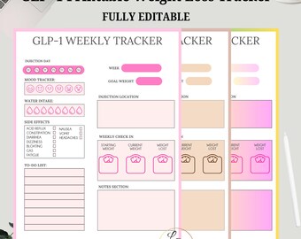 GLP1 Weight Loss Tracker printable, Tirzepatide Weekly Journal, GLP1 injection tracker, Semaglutide Log, symptom tracker, Compound, Mounjaro