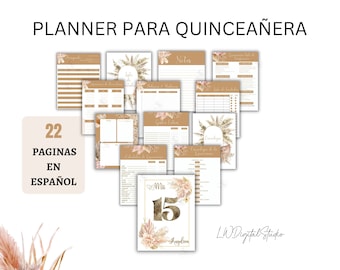 Boho Quinceañera Planner Printable En Español/ Neutral Colors Mis XV años US Letter Agenda Imprimible/ Instant Download Template