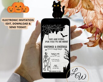 Digital Halloween Party Invitation, Electronic Halloween Party Invite, Teens Adults, Editable Template, Text Message Evite, Instant Download
