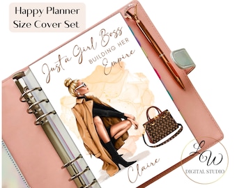 Boss Baby Happy Planner Covers, Fashion Girl Boss Printable Cover Set, Editable Dashboard, Instant Download Agenda Cover Template
