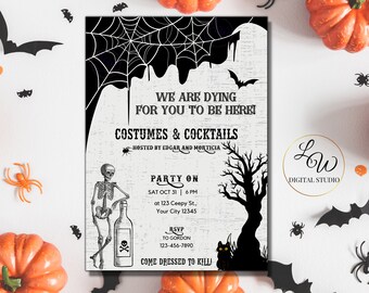 Halloween Invitation Template, Printable Halloween Costumes and Cocktails Party Invite for Adults, Digital Instant Download Editable Invite