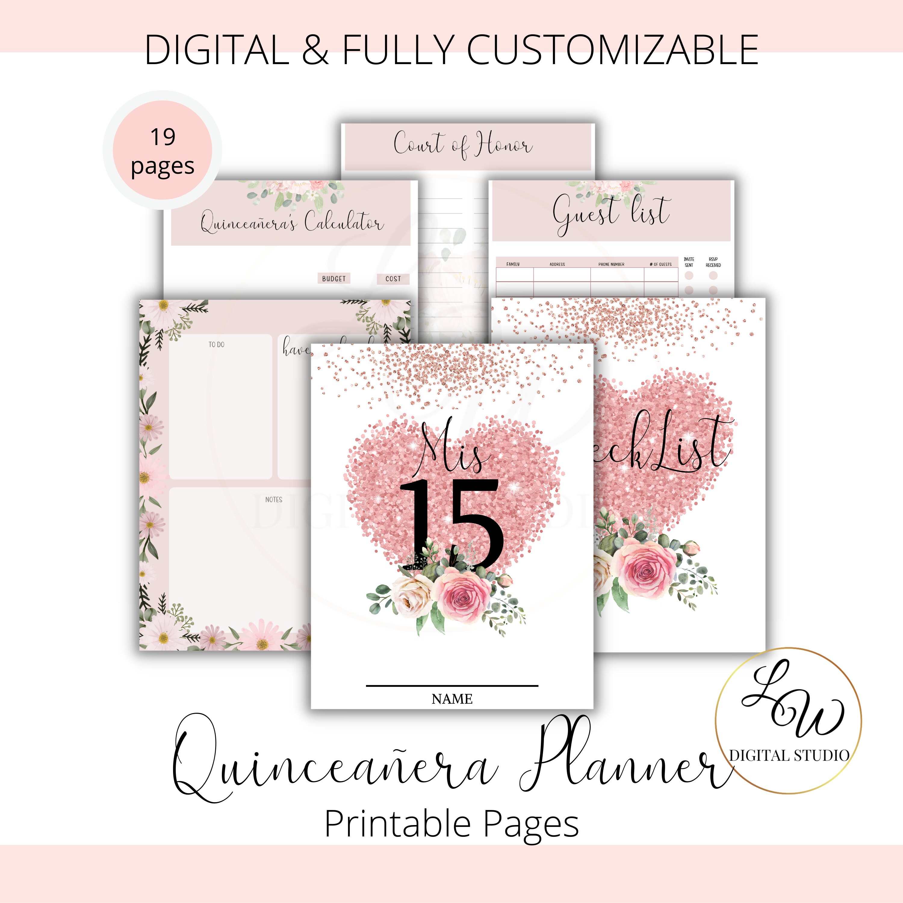 Editable Quinceañera Planner, Mis XV Años US Letter Printable Planner