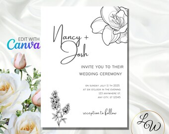 Wedding Invitation Template, Canva Instant Download, Fully Editable & Printable, Digital File, DIY Invitation