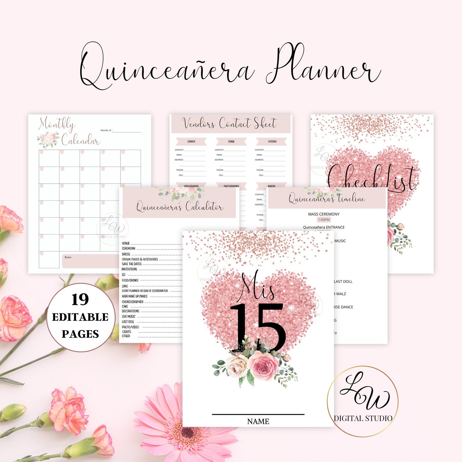 Editable Quinceañera Planner, Mis XV Años US Letter Printable Planner