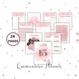 Quinceañera Planner En Español With Photo, Printable & Editable 15 años US Letter Planner Worksheets, Pink Glitter Quince Download Template