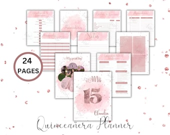Quinceañera Planner En Español With Photo, Printable & Editable 15 años US Letter Planner Worksheets, Pink Glitter Quince Download Template