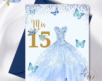 Editable Butterfly Quinceanera Invitation Template, Mis Quince Anos Printable Invite, Fully Editable INSTANT Canva Download