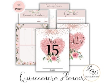 Editable Quinceañera Planner, Mis XV años US Letter Printable Planner Worksheets, Pink Floral Instant Download Template