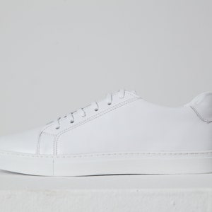 Men's Genuine Calf Leather White Handmade Luxury Minimalist Basic Sneakers