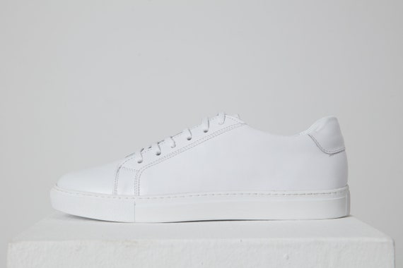 Men s Genuine Calf Leather White Handmade Luxury Minimalist Basic Sneakers Etsy Canada