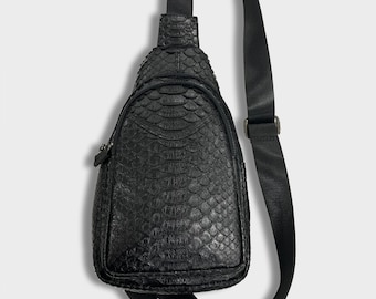 Men&#39;s Genuine Python Leather Sling Shoulder Bag Chest Pack Exotic Messenger Bag
