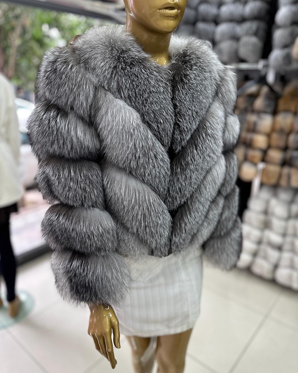 Silver fox fur coat - Etsy 日本