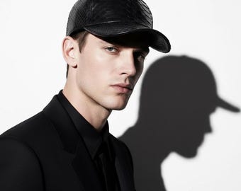 Genuine Python Leather Real Snake Skin Black Exotic Baseball Cap