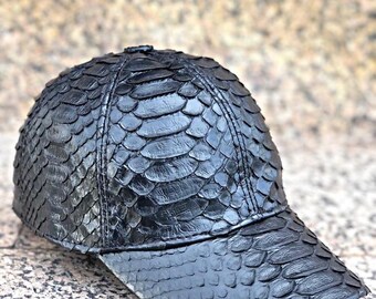 Genuine Python Leather Real Snake Skin Black Exotic Baseball  display picture 1