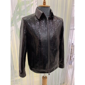 Genuine Python Leather Men&#39;s Exotic Snake Skin Red Black Luxury Handmade Jacket