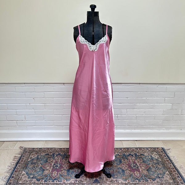 1980s Pink Silky Lingerie Slip Dress/ Vintage Maxi Slip