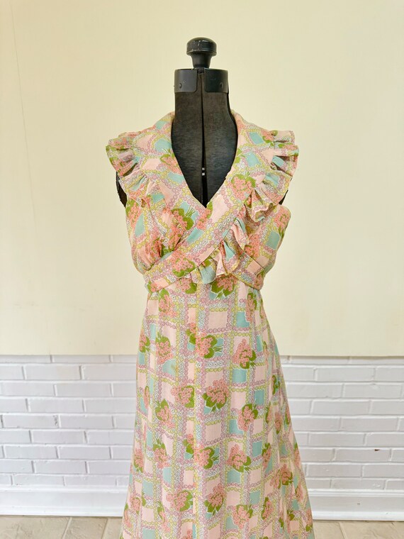 1970s Handmade Floral Halter Maxi Dress/ XS/ Small - image 5