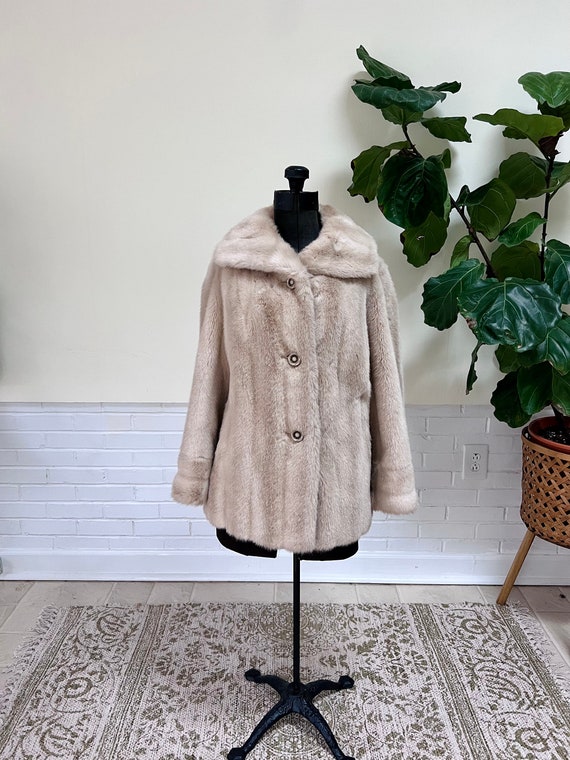 1970s Vintage Beige Faux Fur Coat/ Joseph R Harri… - image 1