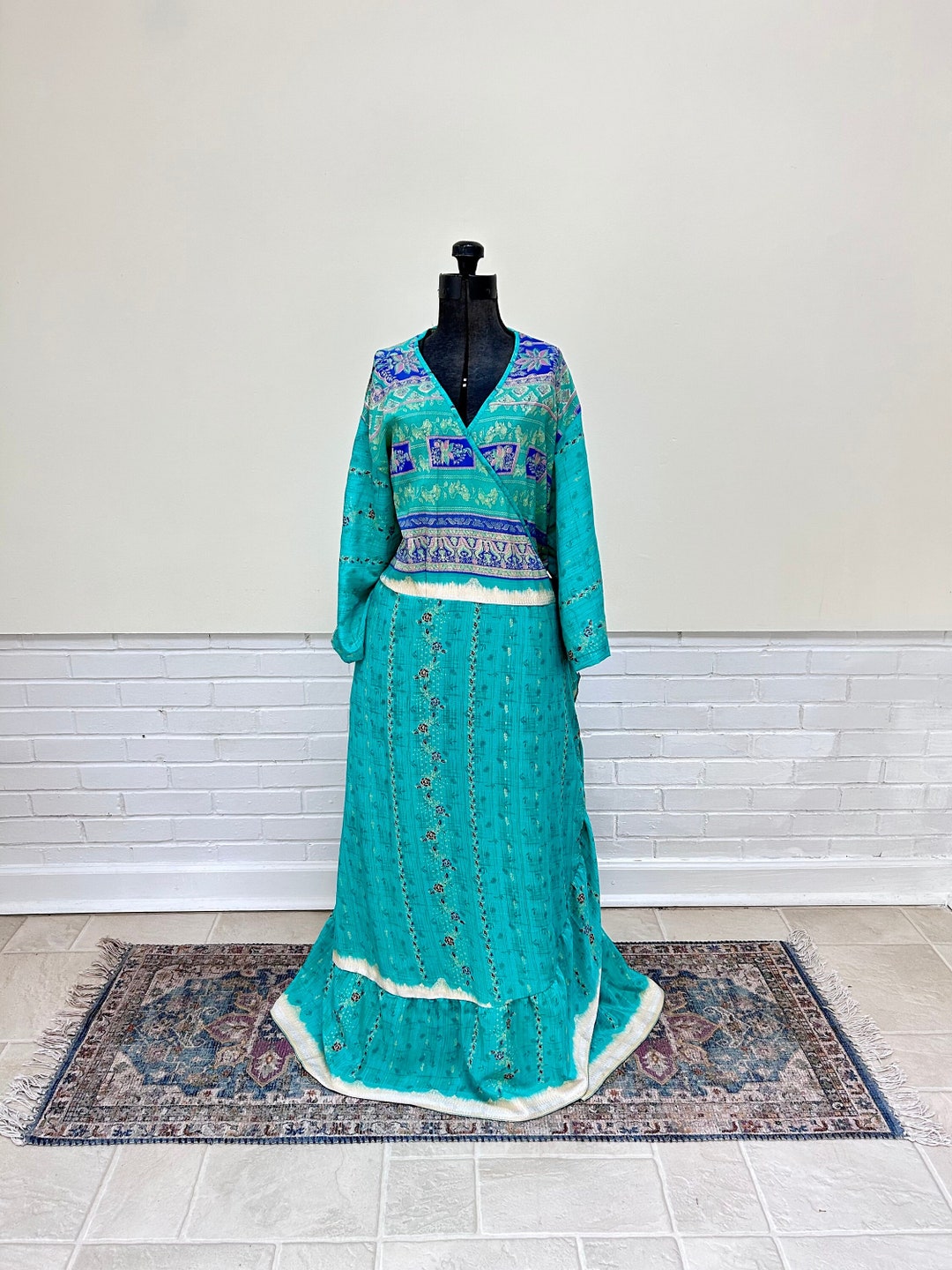 1970s Beautiful Indian Wrap Maxi Dress/ Bohemian/ Volup Etsy