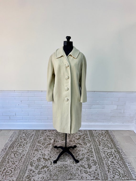 1960s Cashmere Button Up Soft Yellow Coat/ Small