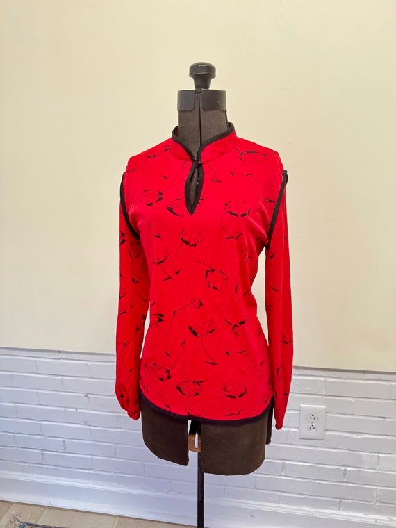 1970s Ms. Sugar Red and Black Long Sleeve Blouse/… - image 3