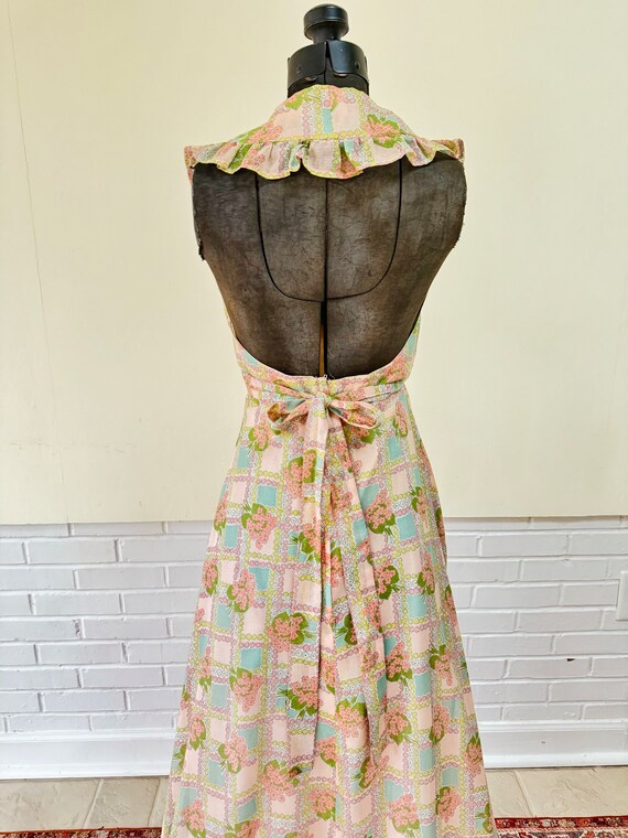 1970s Handmade Floral Halter Maxi Dress/ XS/ Small - image 8