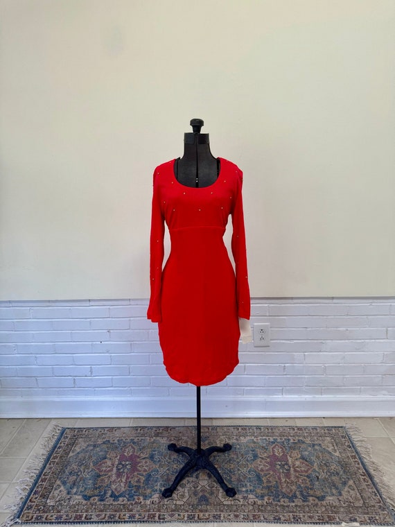 1980s Deadstock Holiday Red Bodycon Dress/ Medium/