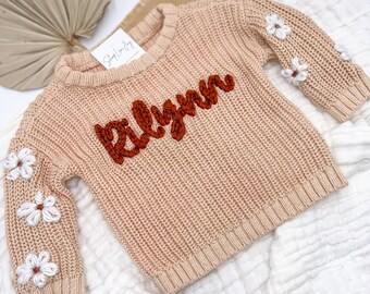 Baby name sweater, cotton Embroidered baby sweater, toddler name sweater, knitted baby sweater with name, custom embroidered sweater