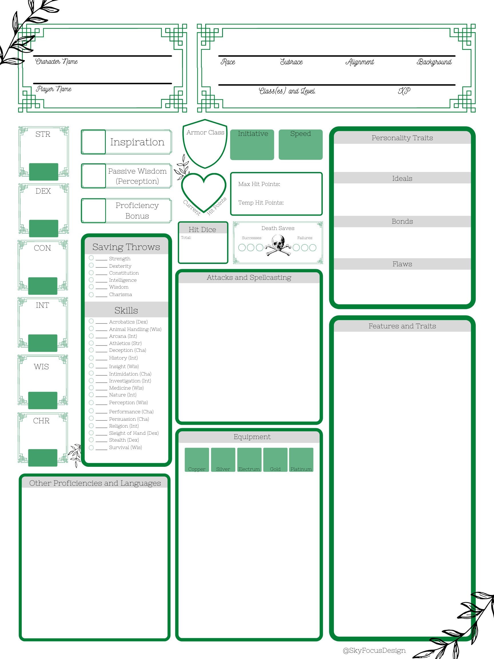 Downloadable Printable D D 5e Character Sheet And Inventory Etsy